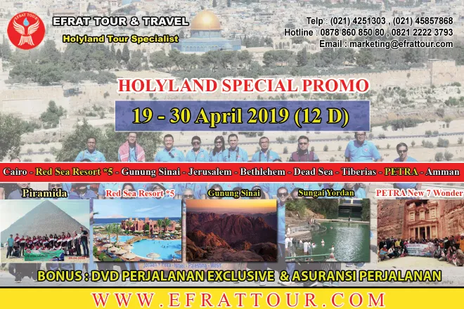 TOUR KE ISRAEL 19-30 April 2019 (12 Hari) Egypt-Israel-Jordan+Petra + Red Sea Resort *5 (PROMO SPECIAL PASKAH) 1 holyland_tour_19_30_april_2019